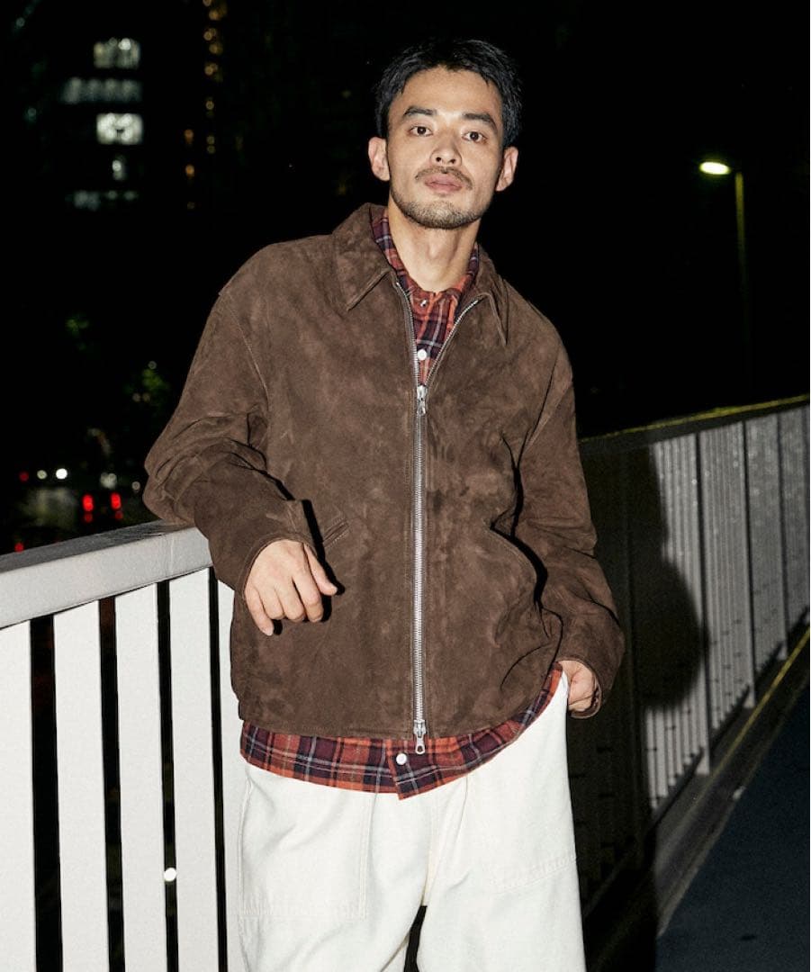 Goat Leather スエード ミニマル シングルライダース　ブラウン　L