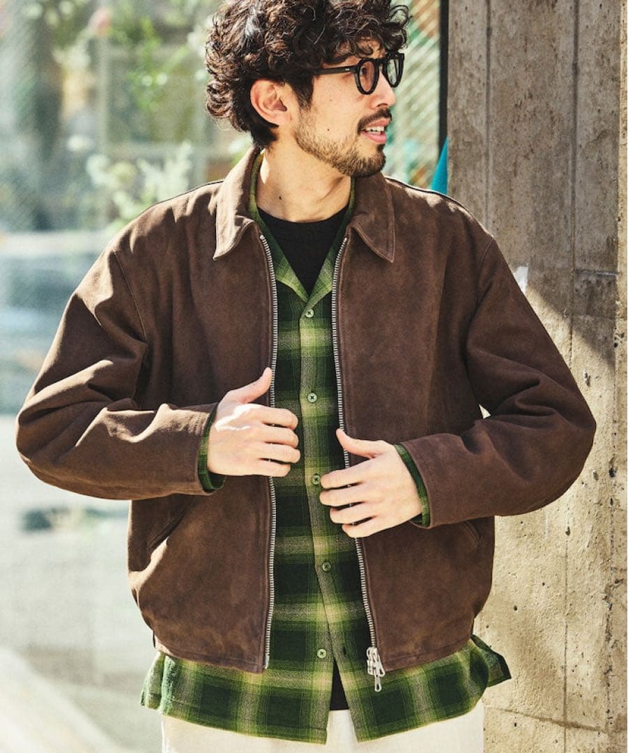 Goat Leather スエード ミニマル シングルライダース　ブラウン　L