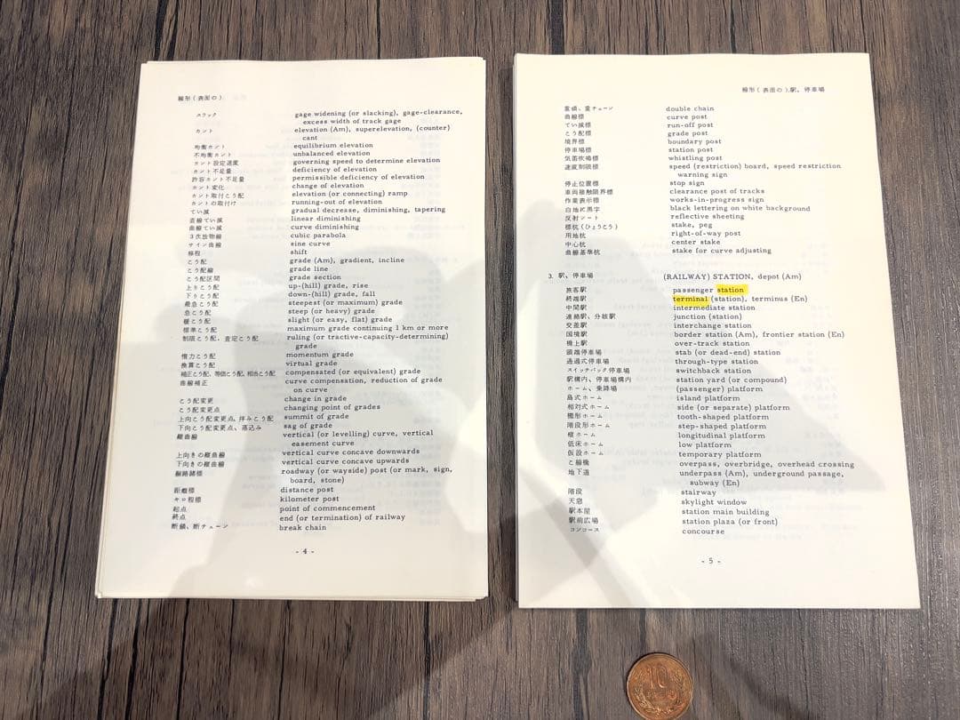 鉄道線路土木用語におけるアメリカ英訳、イギリス英訳、ドイツ訳、フランス訳のセット
