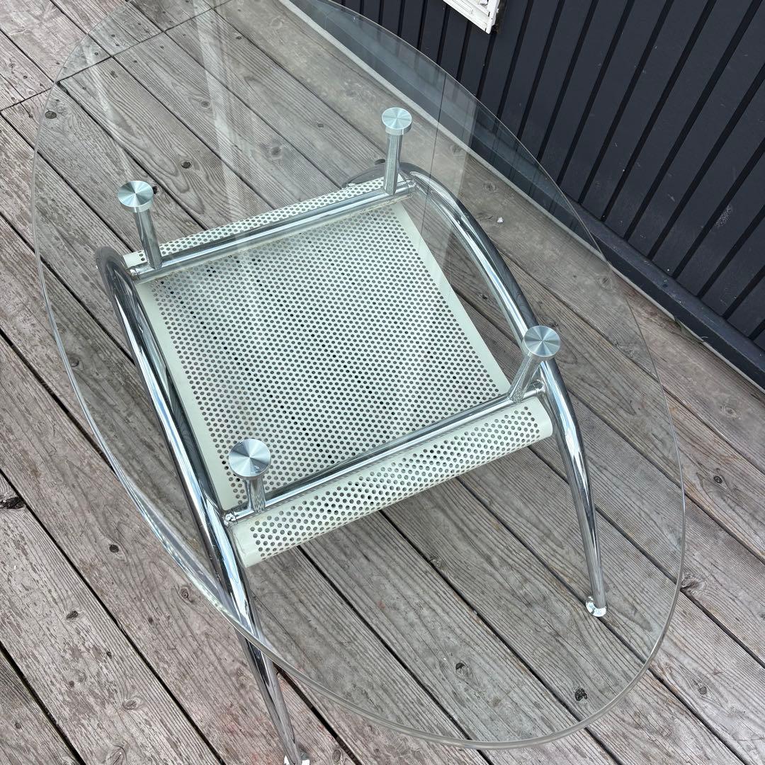 北欧レトロ ガラスセンターテーブル 楕円形 カフェテーブル コーヒーテーブル