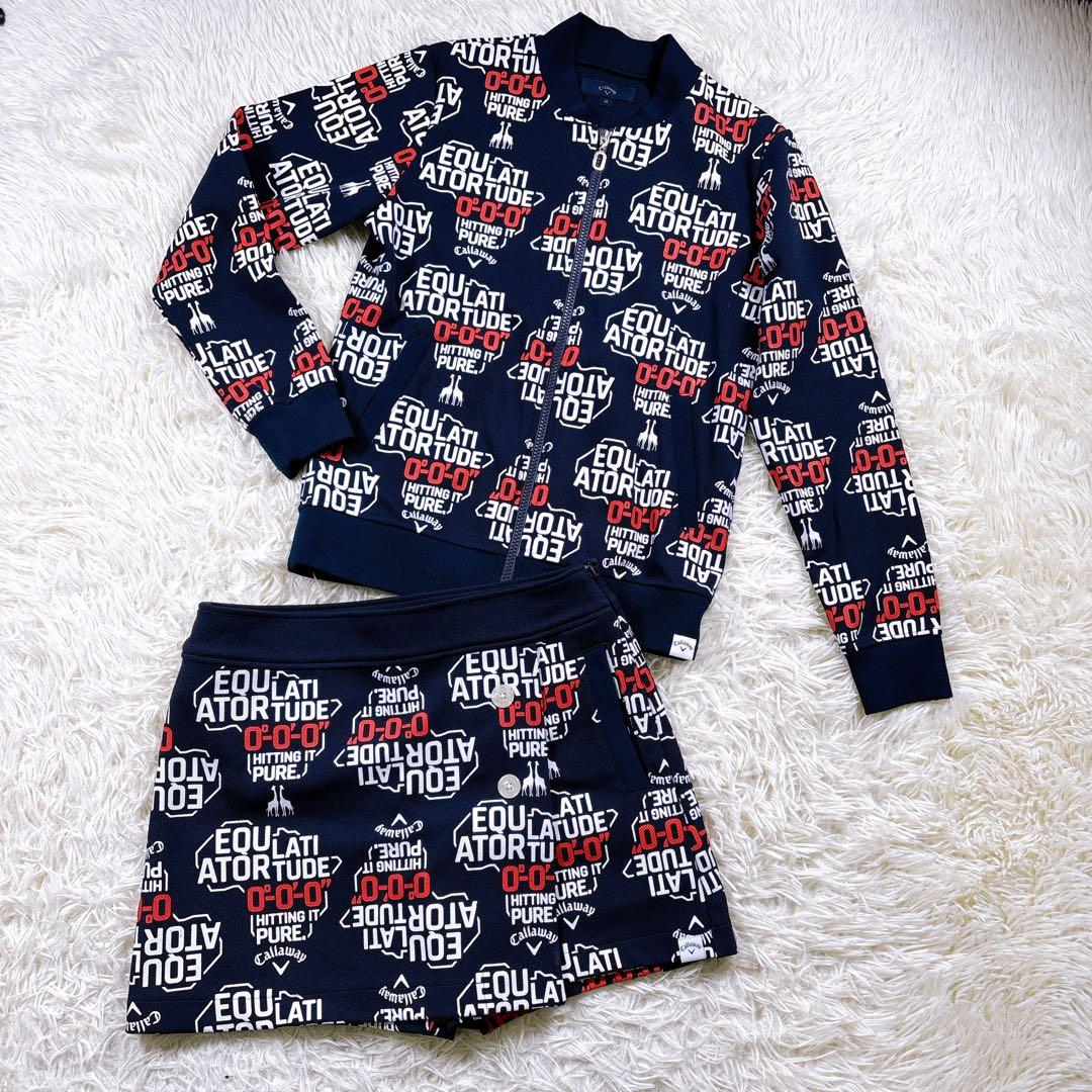 【サイズM⭐️美品】キャロウェイ　上下セットアップ　ジャケットキュロットスカート紺