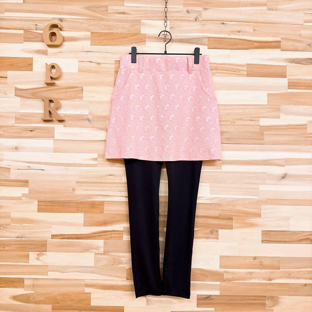 【マリクレール】サッカー ライク ゴルフ レギンス スカート花柄 M ピンク×黒