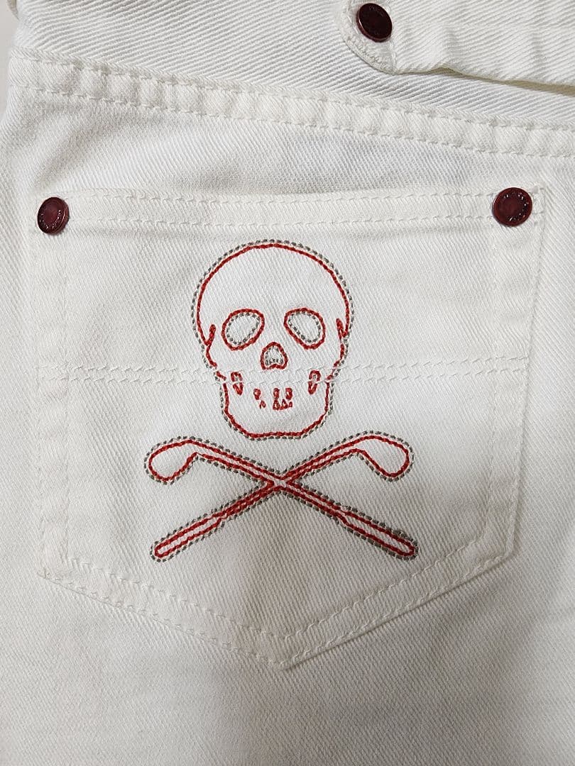 『 MARK LONA』マークアンドロナ スカル刺繍 ホワイトゴルフスカート