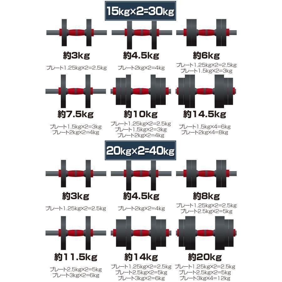 新品＊ダンベルR2512 可変式 20kgダンベル 40kg多機能2個セット