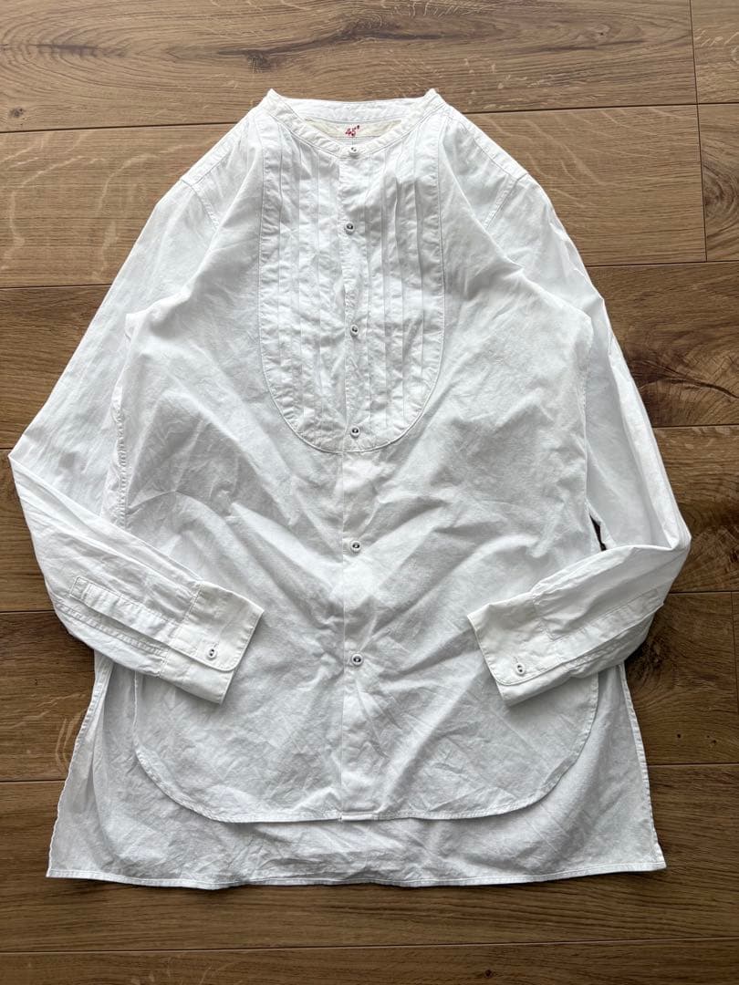 45R　45RPM　ピンタック　スタンドカラーシャツ　コットンシャツ