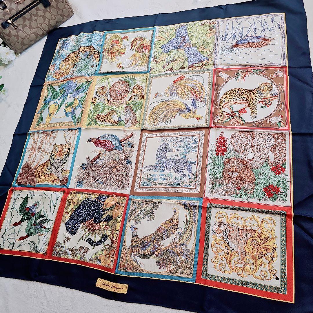 極美品✨Salvatore Ferragamo 大判シルクスカーフ　アニマル柄