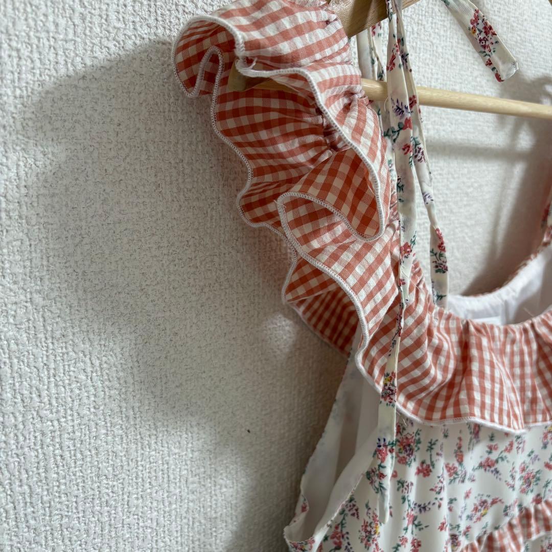 merry jenny 花柄ティアードワンピース フリル ギンガム ロング