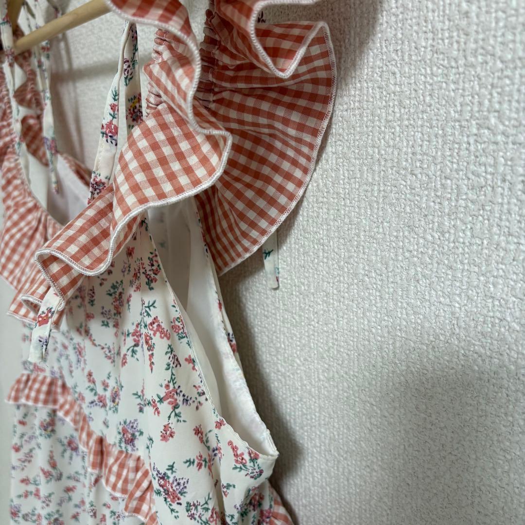 merry jenny 花柄ティアードワンピース フリル ギンガム ロング