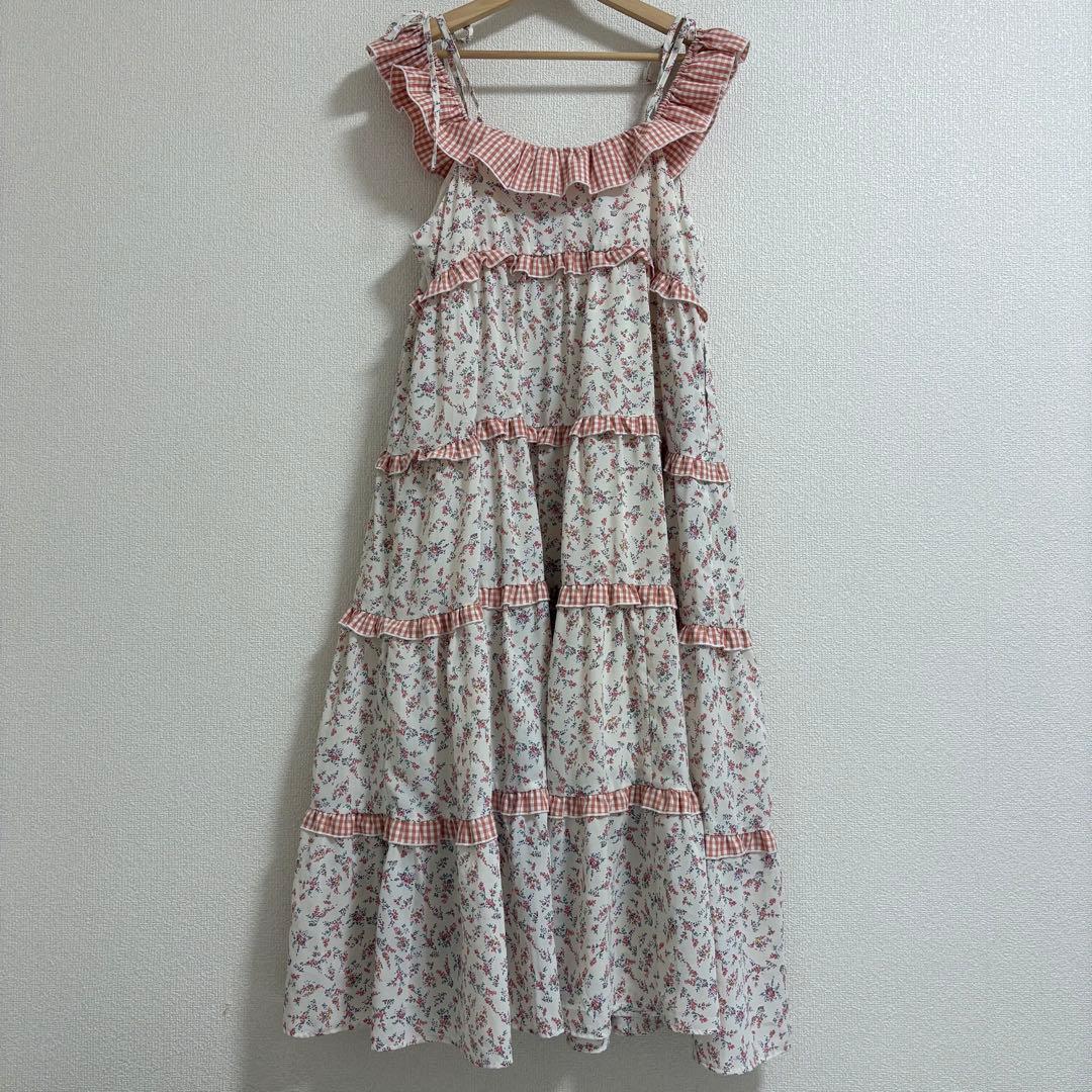 merry jenny 花柄ティアードワンピース フリル ギンガム ロング