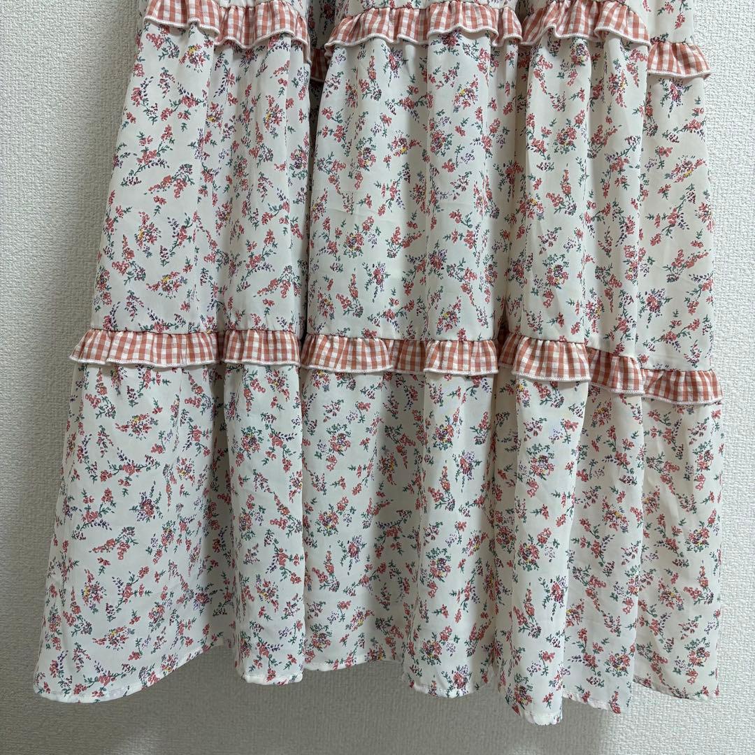 merry jenny 花柄ティアードワンピース フリル ギンガム ロング
