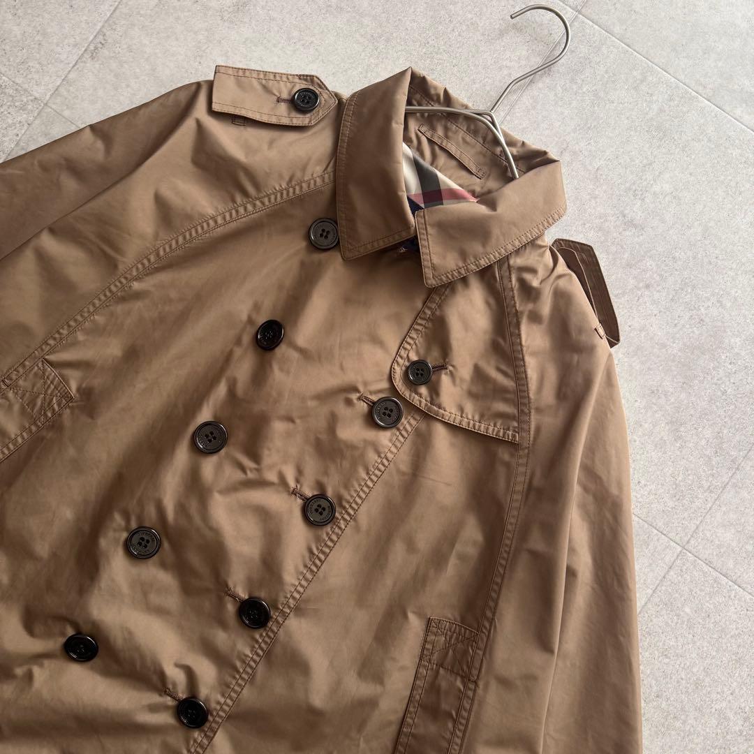 バーバリーロンドン　ノバチェック　ポンチョ　ダブル　キャメル　38　 薄手