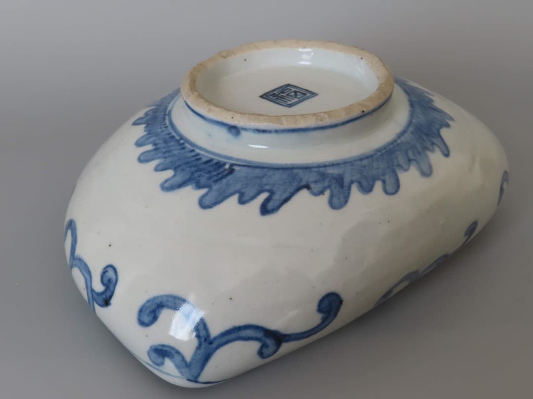 中国　明末清初　古染付大鉢　(検)青花 景徳鎮 祥瑞