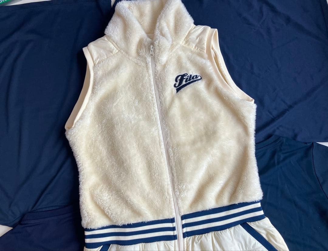 ばにら＊FILA ファー素材 ノースリーブワンピース アイボリーM