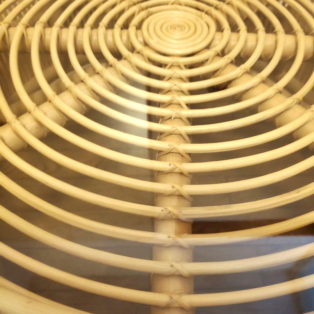 KANADEMONO ラタン 円形ローテーブル サイドテーブル ガラス板付き