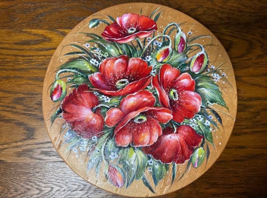 ロシア雑貨☆白樺べレスタ『スカーレット・ポピー』ラウンド収納boxマトリョーシカ