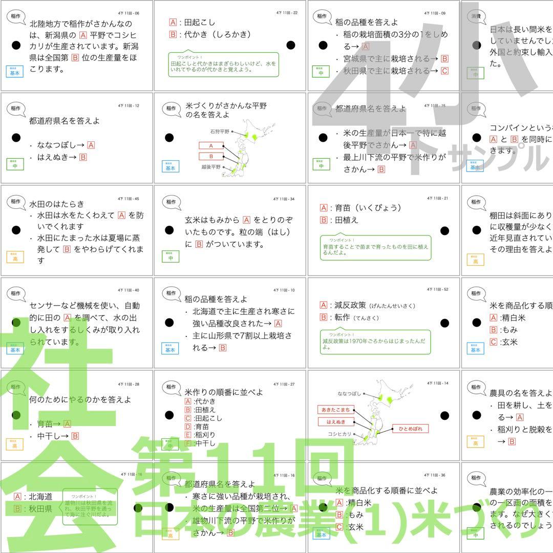 中学受験 暗記カード【4年下社会・理科6-18回】組分けテスト対策 予習シリーズ