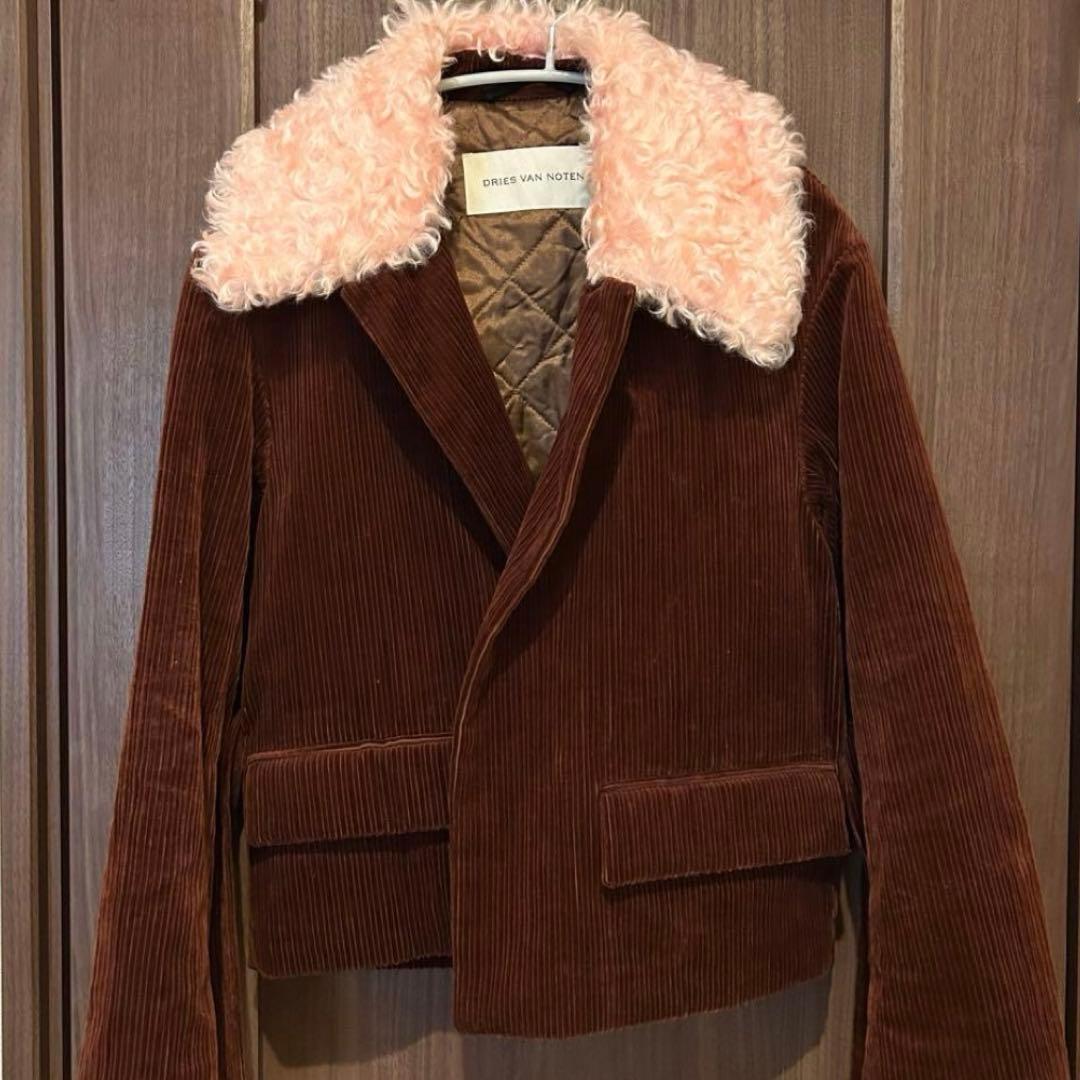 ドリスヴァンノッテン ファー襟ジャケット コート ブラウン　コーデュロイ