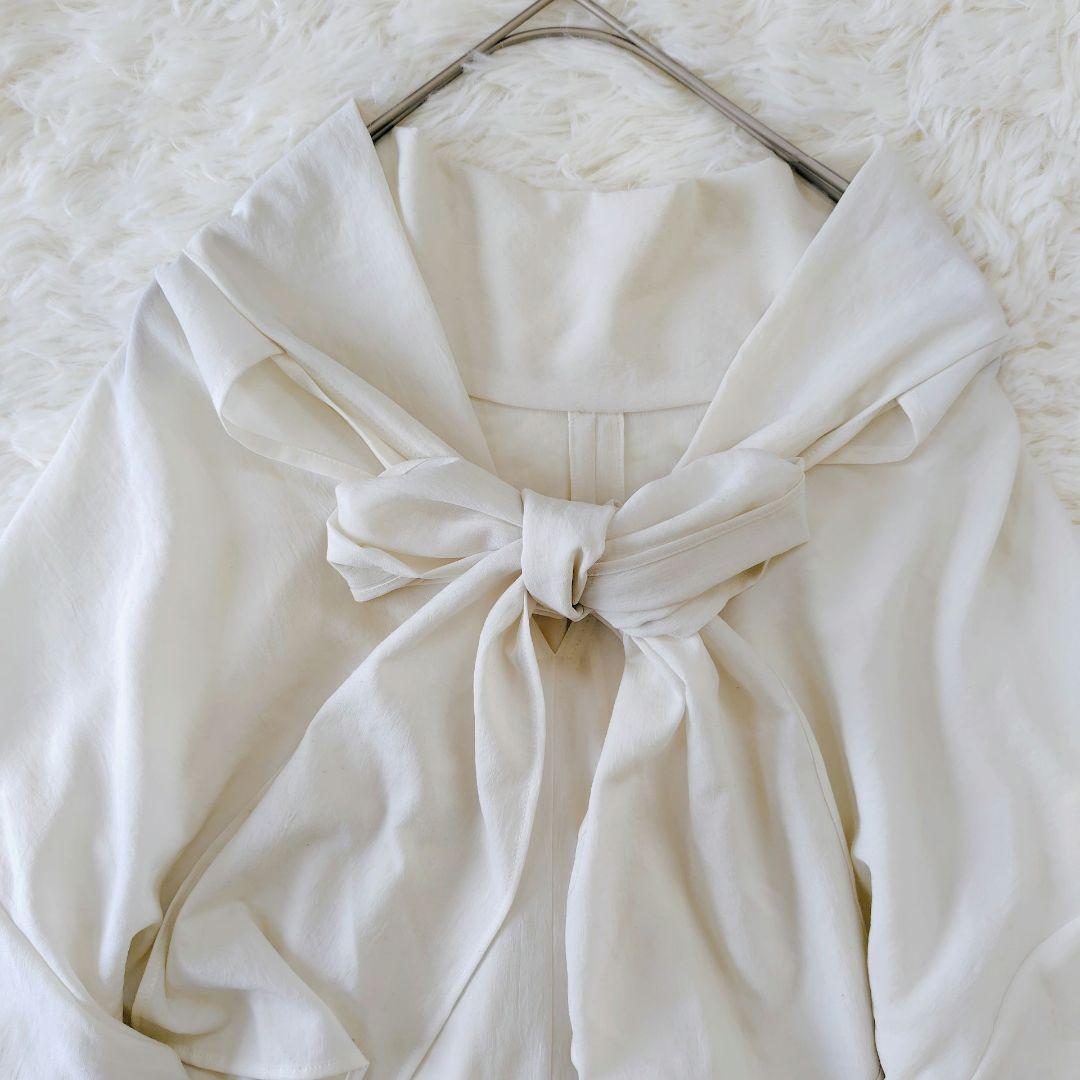 【Whim Gazette】春人気 ボウタイブラウス アイボリー とろみ素材