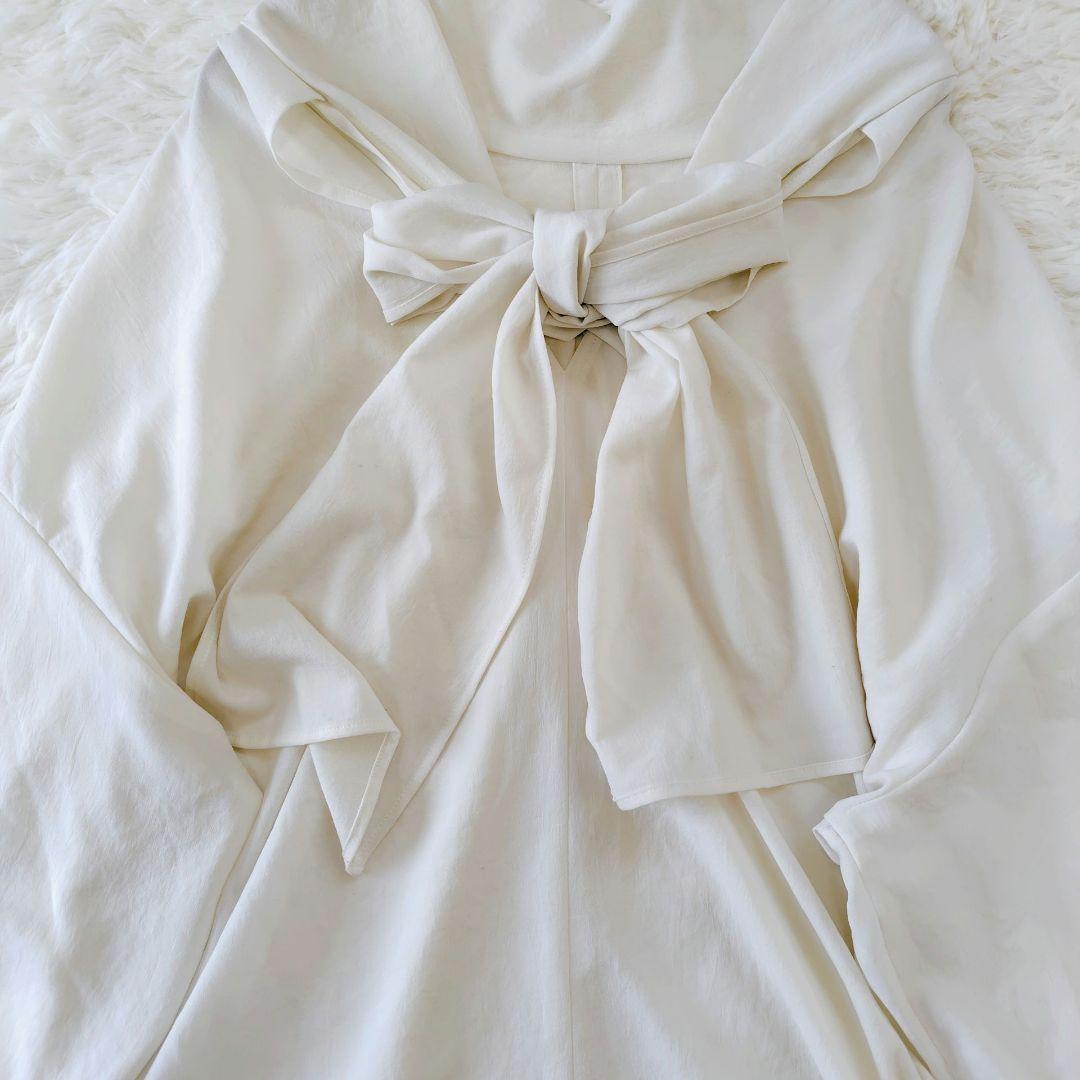 【Whim Gazette】春人気 ボウタイブラウス アイボリー とろみ素材