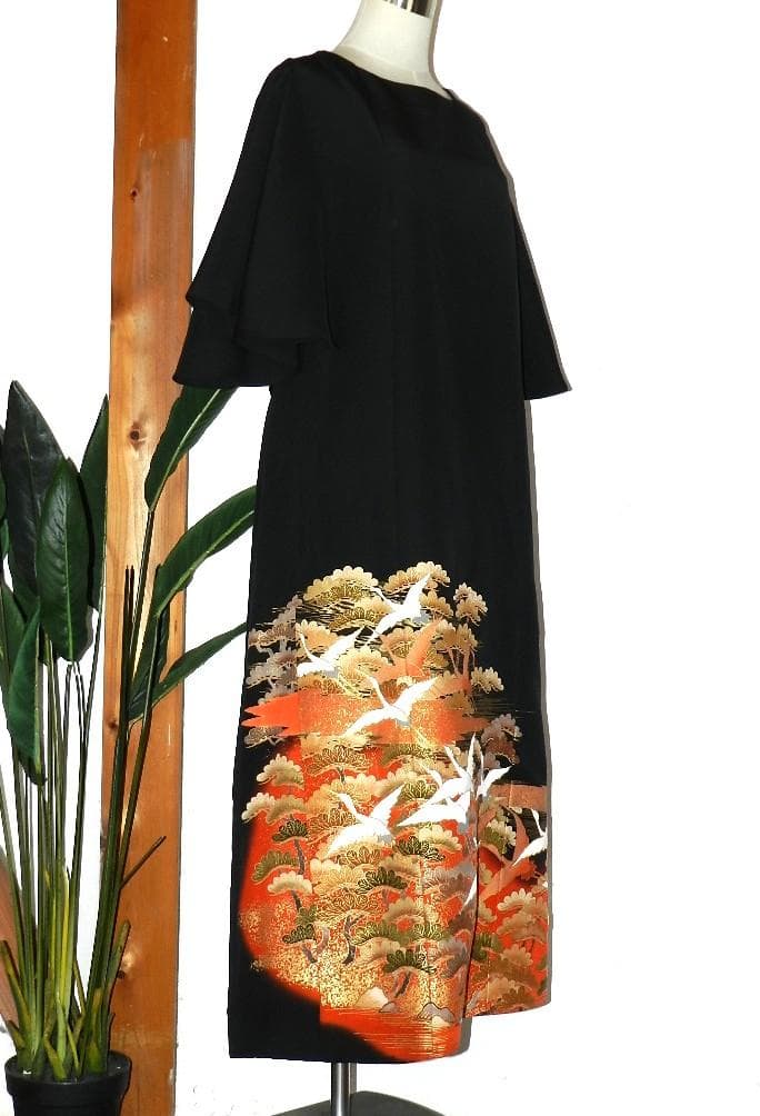 留袖　ワンピース　ドレス　フレアー袖　手書き友禅染　正絹　496　夢ちりめん