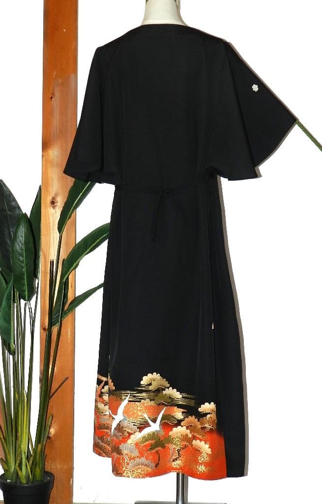 留袖　ワンピース　ドレス　フレアー袖　手書き友禅染　正絹　496　夢ちりめん