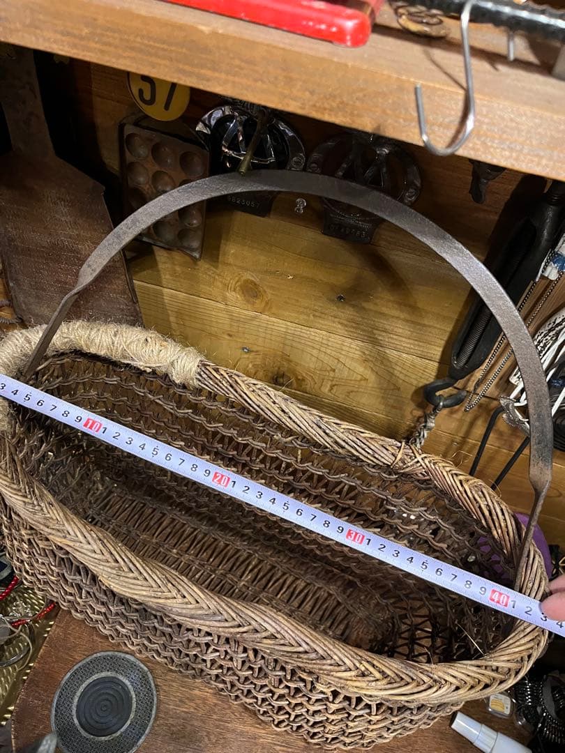 ヴィンテージ　アケビ蔓鉄製持ち手バック　特大