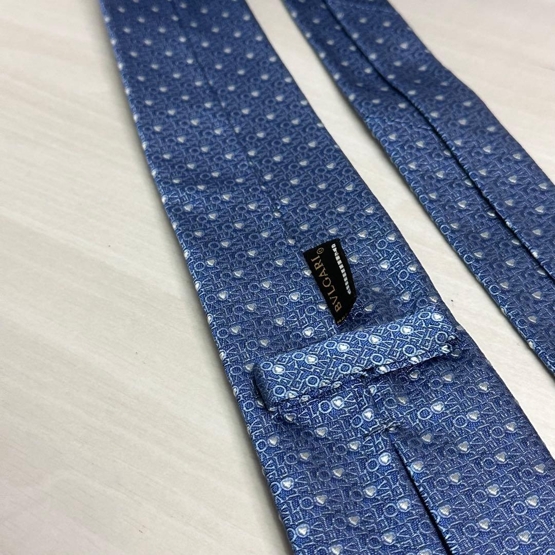 極美品☆ブルガリ☆ネクタイ☆箱付☆ブルー☆青系☆パターン柄☆文字☆ハート☆543