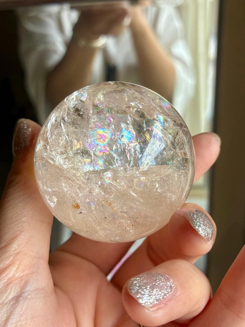 高品質✨高クリア感＆虹キラキラ✨アメリカ産ピンクアゼツライトスフィア50mm❗️