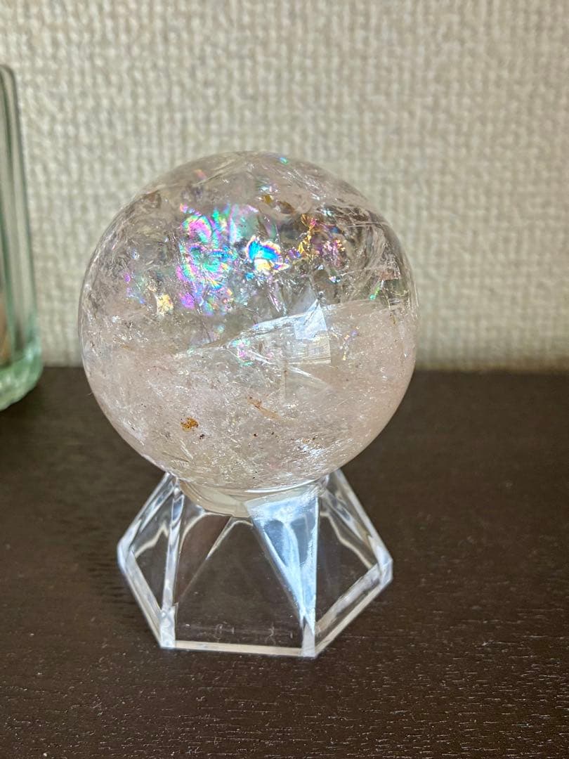 高品質✨高クリア感＆虹キラキラ✨アメリカ産ピンクアゼツライトスフィア50mm❗️
