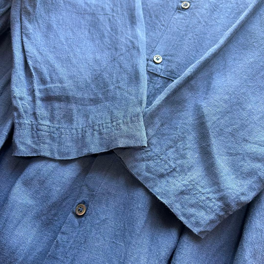 イチアンティークス インディゴ リネン シャツワンピース ギャザー切替 藍染