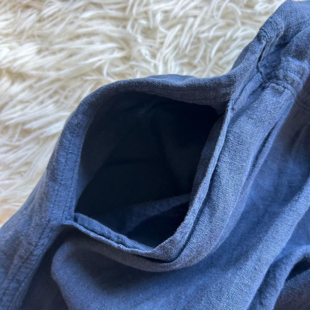 イチアンティークス インディゴ リネン シャツワンピース ギャザー切替 藍染