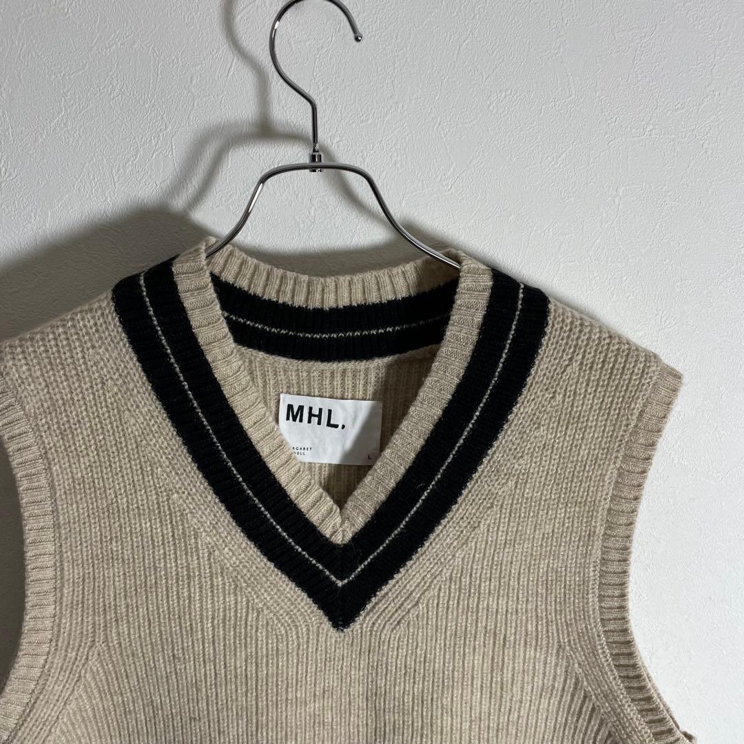 【美品23AW】MHL. タフウール リブニットベスト ベージュ L人気モデル