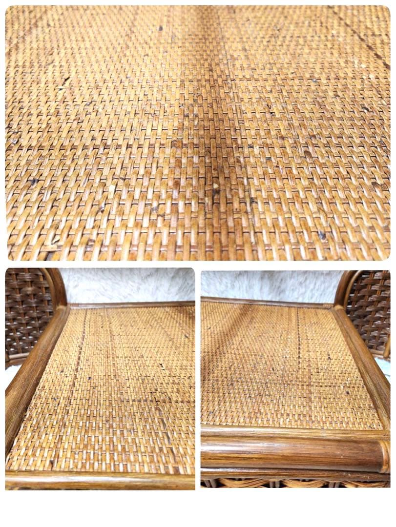 昭和レトロ 籐家具 ラタンセンターテーブル ビンテージ ガラステーブル　引き出し