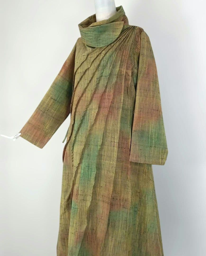 312　手染め大輔　着物リメイク　紬　ワンピース　L〜フリーサイズ