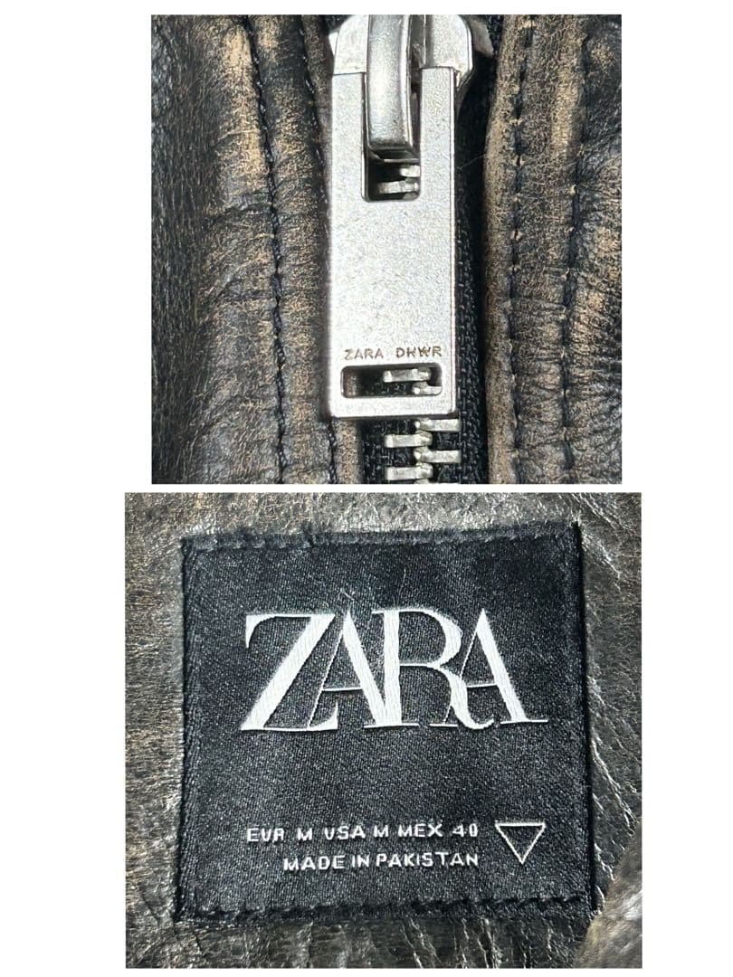 極美品 ザラ ダブルライダース レザージャケット XL相当 大きいサイズ 黒茶芯