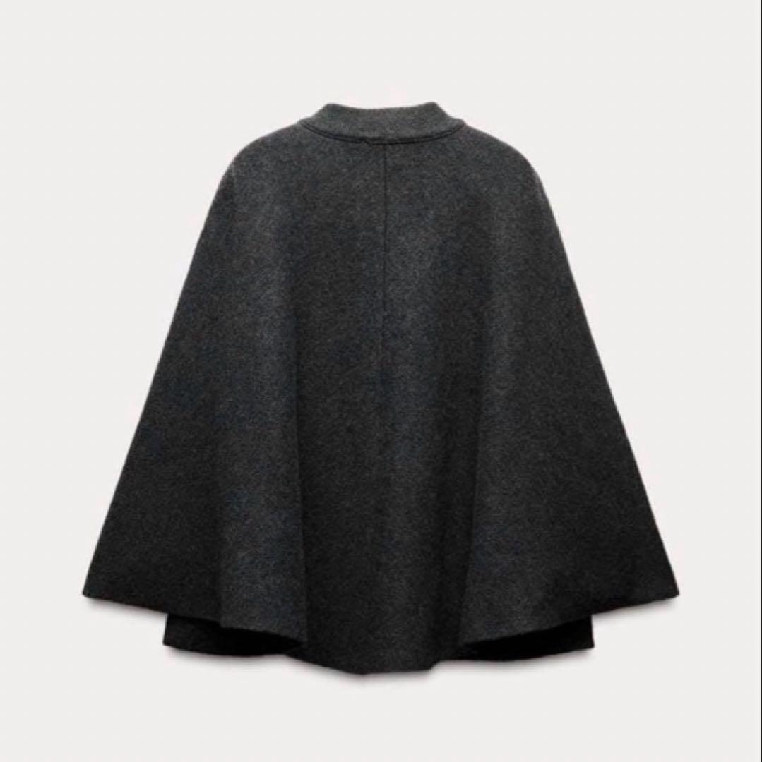 ZARA ケープコート ダークグレー　ウール混　ニット　S　シルバーホック