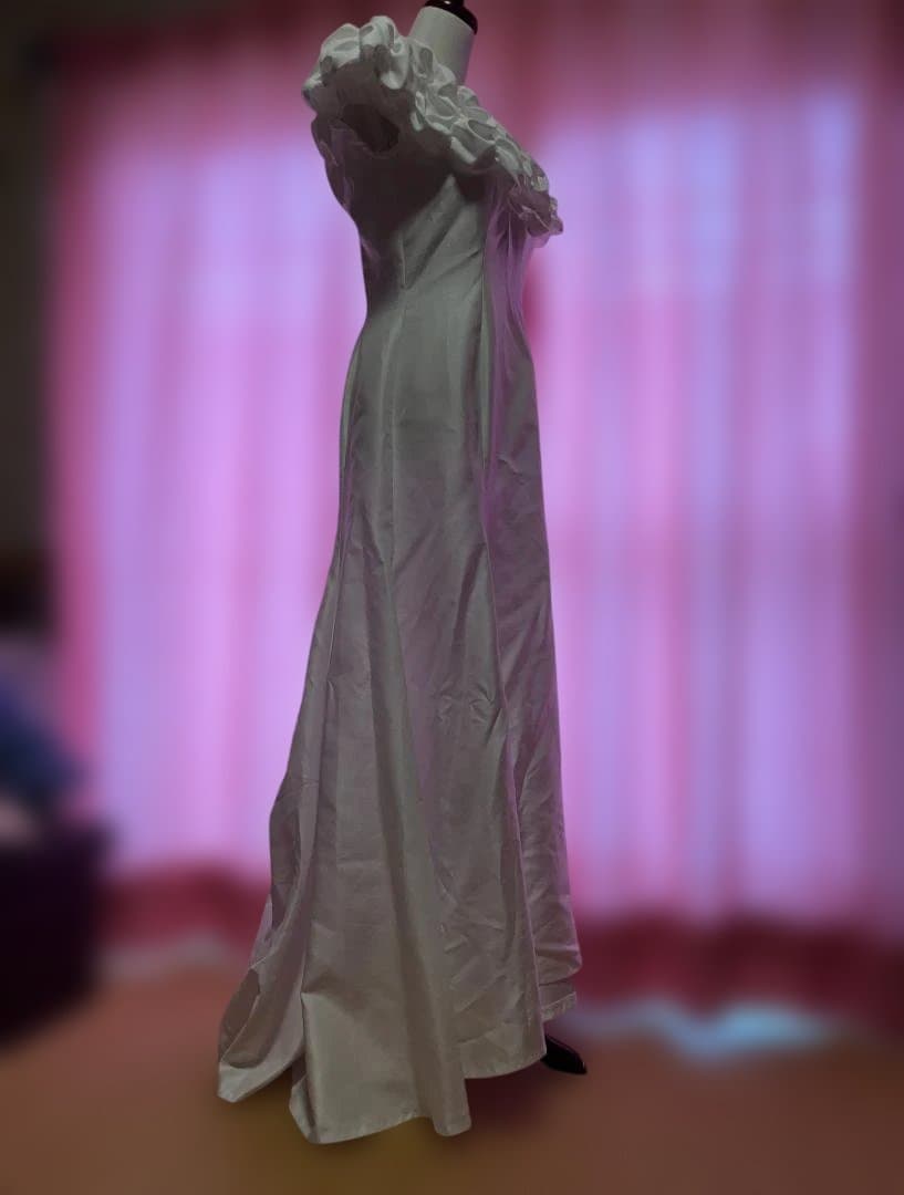 フラドレス ホワイト ロングドレス フリル襟 ハワイアン衣装 M