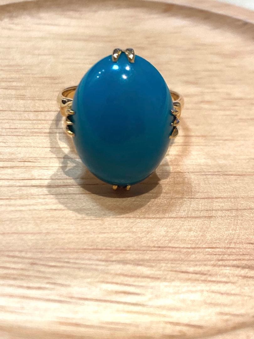 ピンク　昭和ジュエリー　18金　トルコ石　ブルー　13号