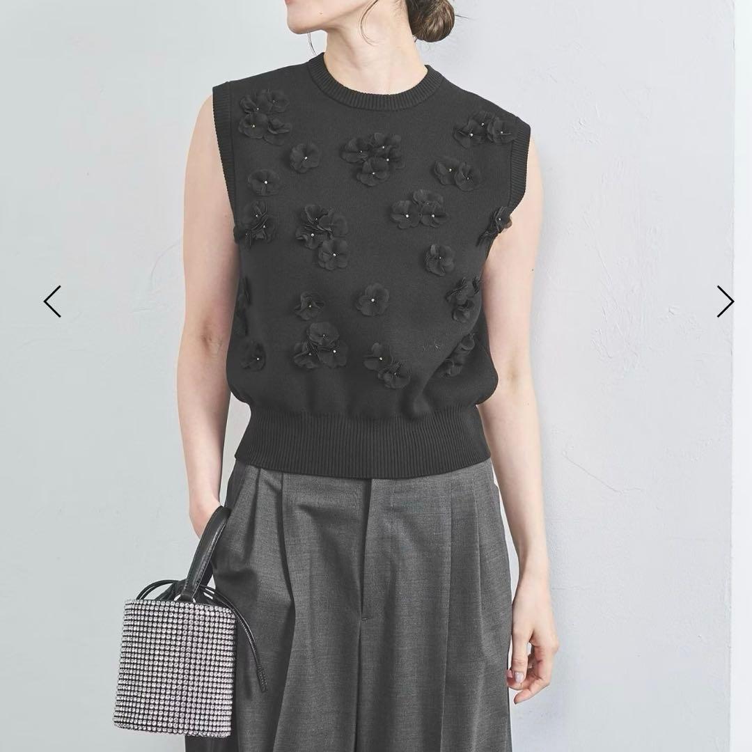 ユナイテッドアローズ 3D フラワーモチーフ ノースリーブ ニット ベスト
