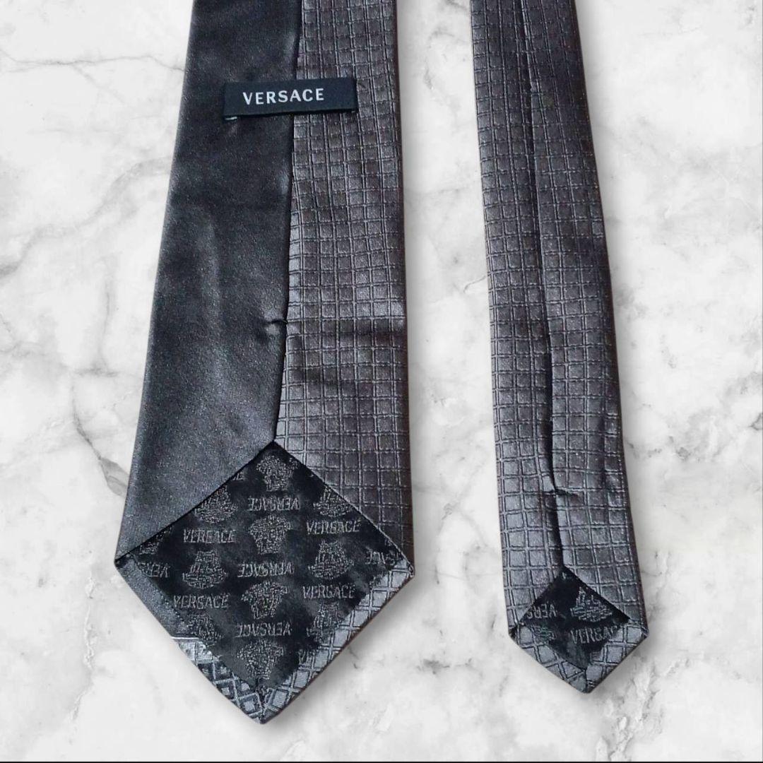 【美品】VERSACE ヴェルサーチ ネクタイ メデューサ シルバー