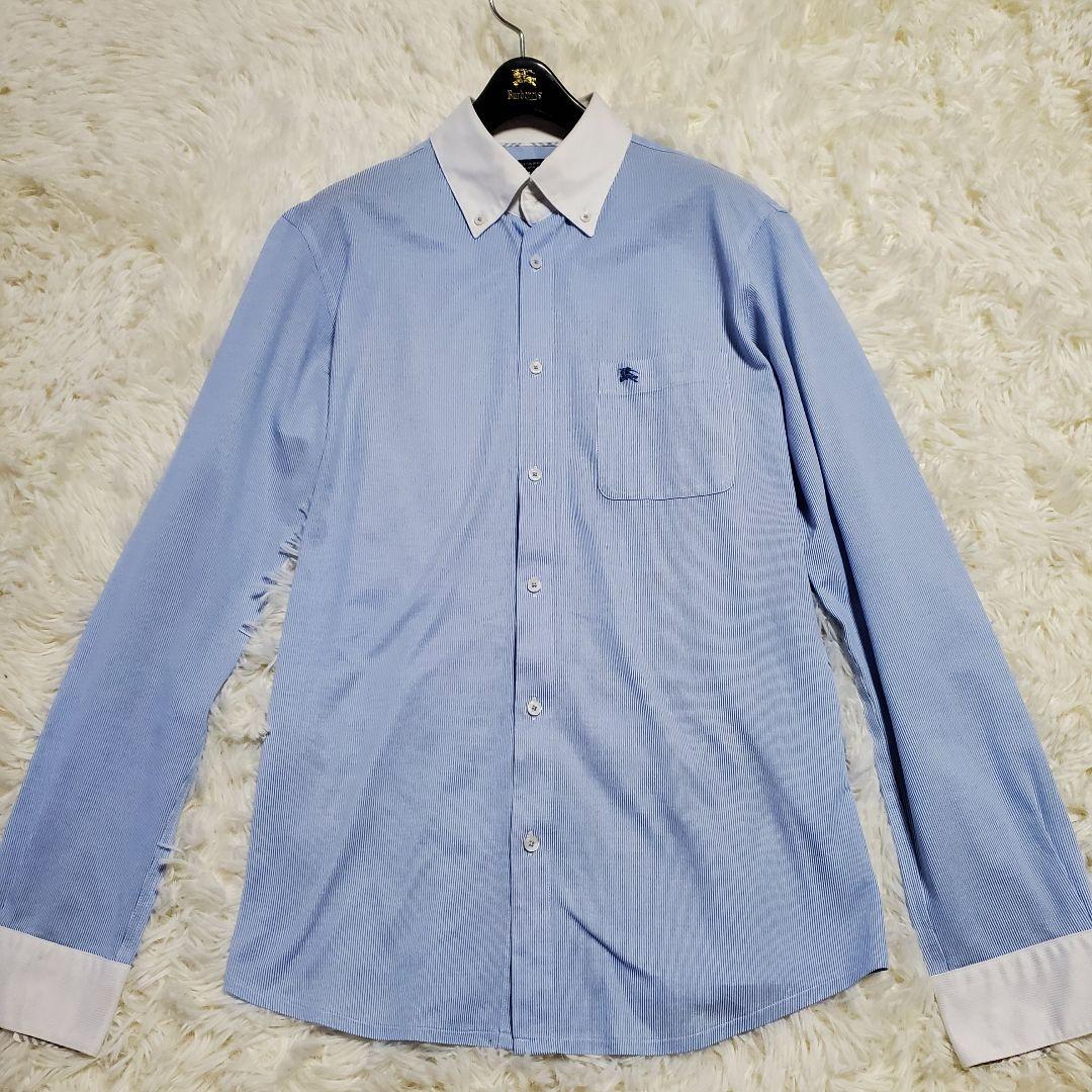 【美品】バーバリーブラックレーベル クレリックシャツ ストライプ ホース刺繍