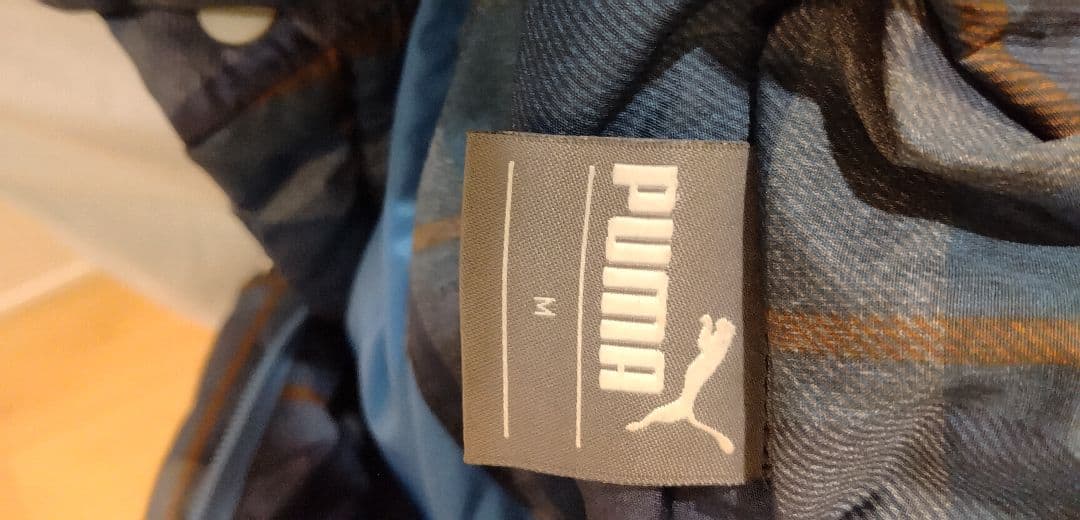 プーマ チェック柄 ダウンジャケット　ベスト　ブルー　プーマゴルフ puma