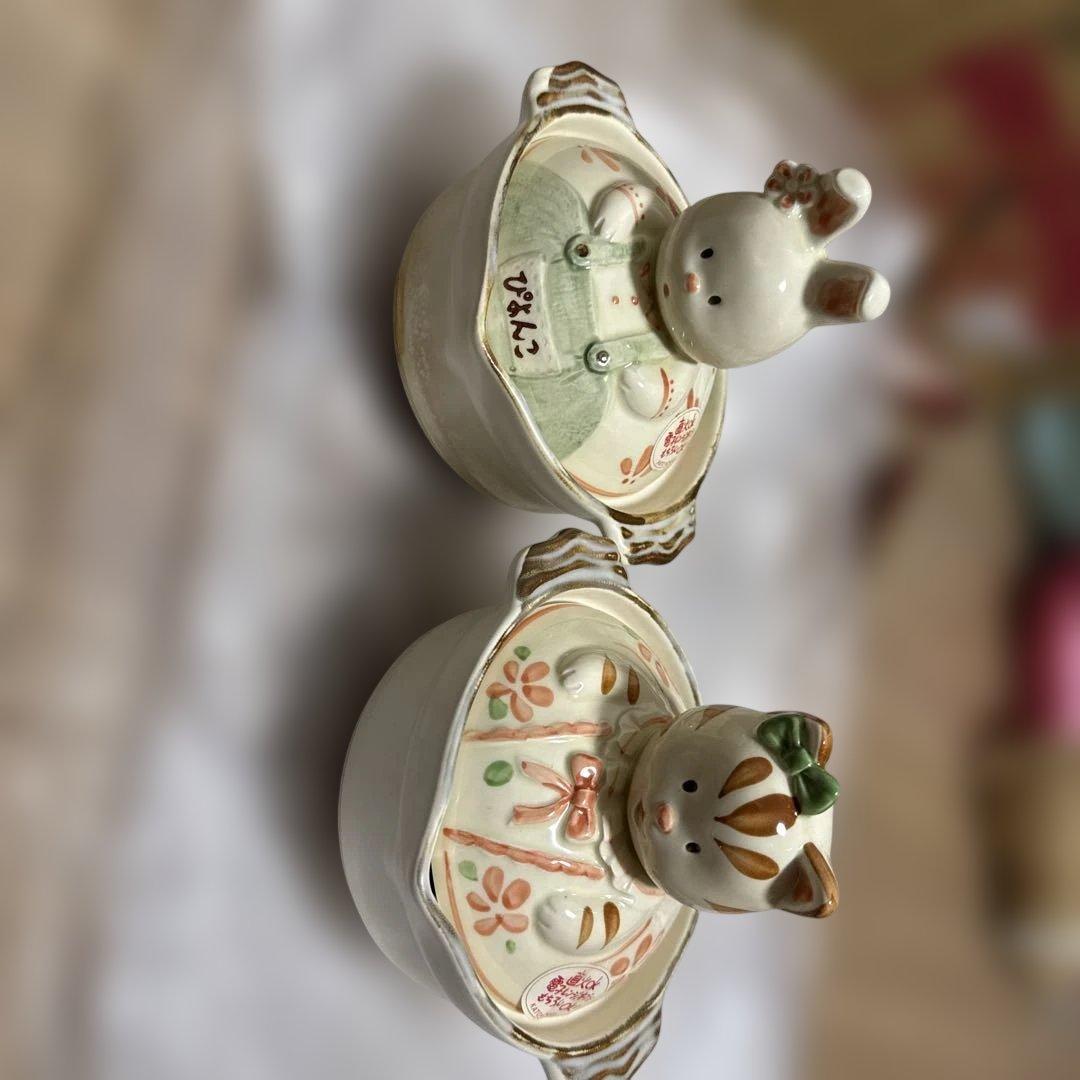 【KATO KOGEI】 加藤工芸 うさぎ 猫 蓋付き土鍋 昭和/平成レトロ