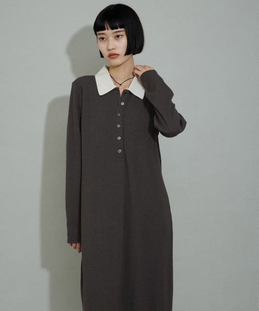 ADAM ET ROPÉ ポロシャツワンピース チャコール F