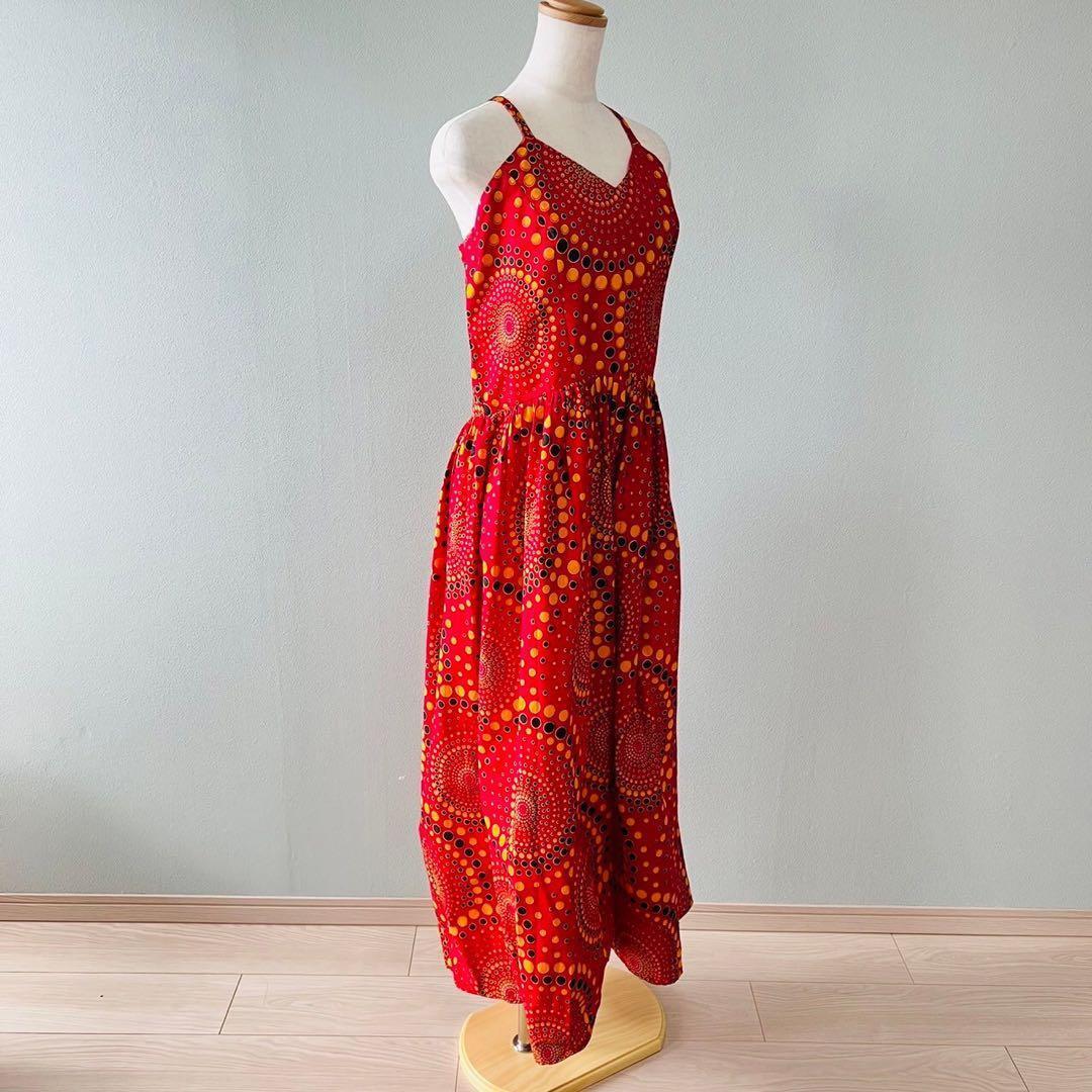 総柄 ドット柄 アフリカンバティック ロングキャミワンピース ドレス N152
