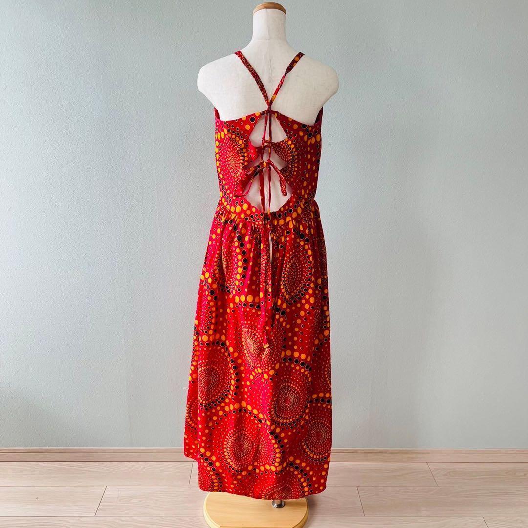 総柄 ドット柄 アフリカンバティック ロングキャミワンピース ドレス N152