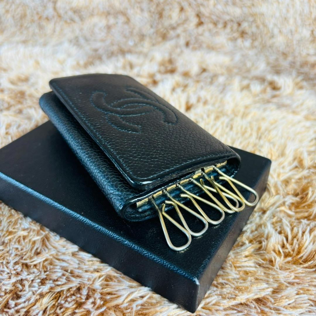 【美品】CHANEL 6連キーケース ブラック ココマーク　キャビアスキン