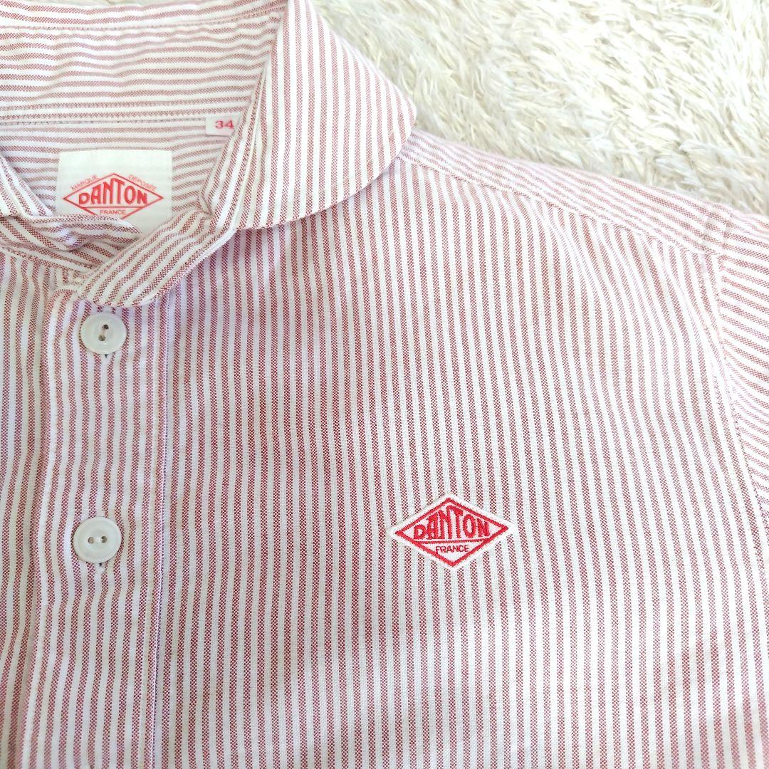 ■DANTON丸襟プルオーバーワイドシャツコットンストライプ34