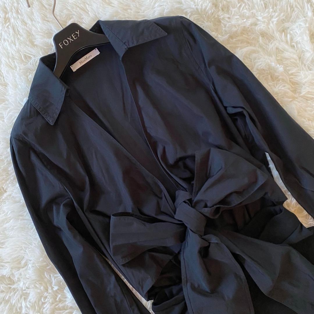 マックスマーラ　白タグ　マキシワンピース　切替　リボン　ロゴボタン　大きいサイズ