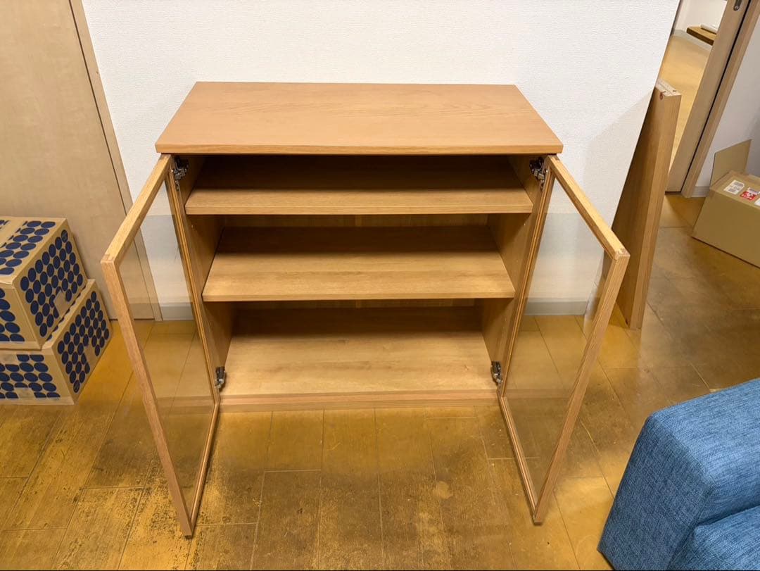 【美品】無印良品 木製キャビネット ガラス扉 オーク材突板 【送料込】